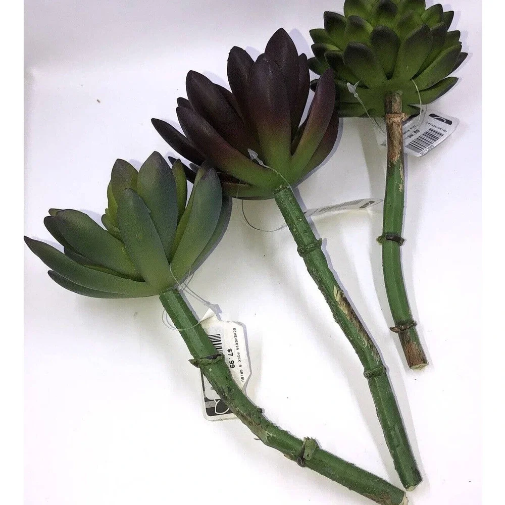 New 3 Pc Faux Succulent Picks Bouquet Fake Succulents Echeveria Pick